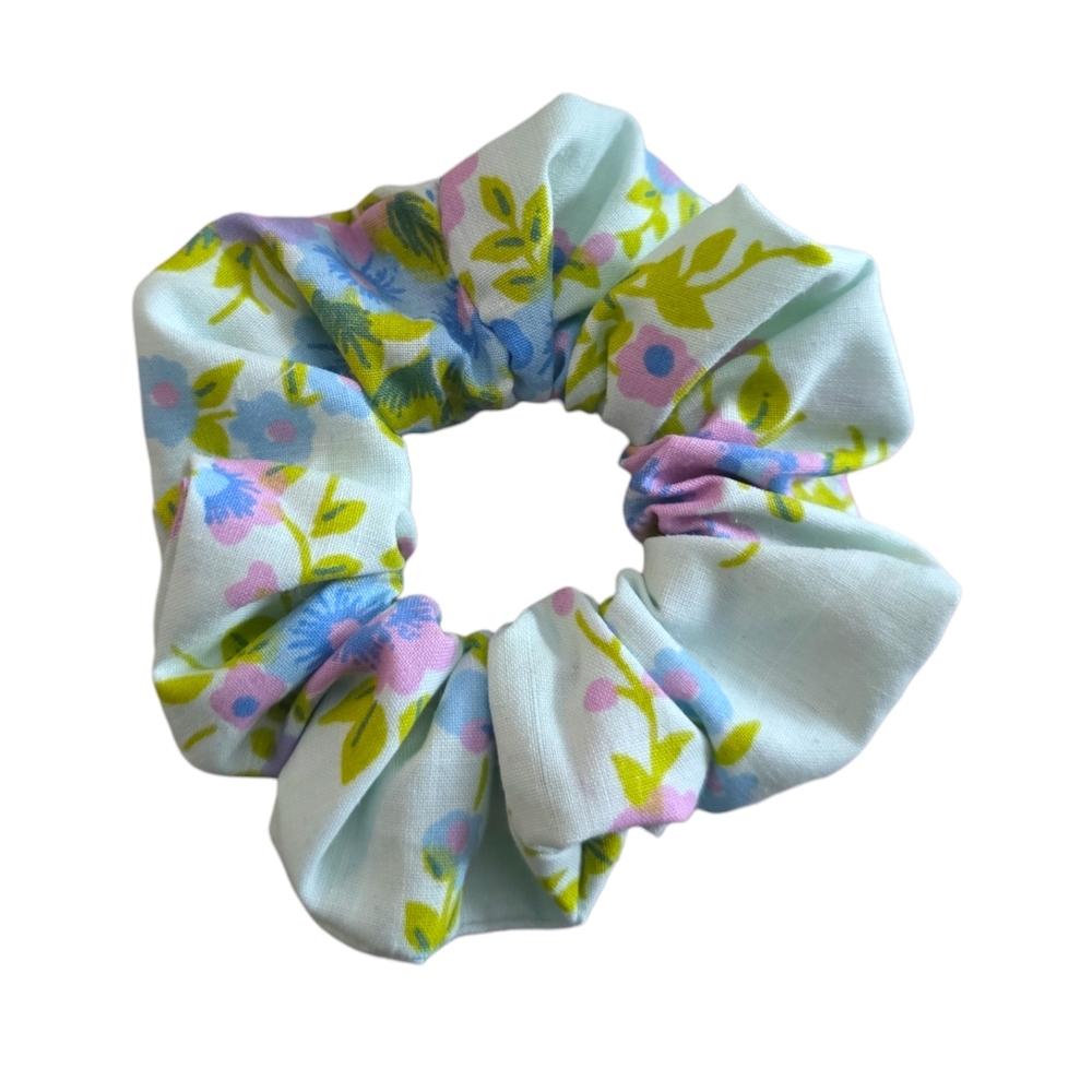 2/$5 Scrunchies (Add To Your Bundle) Aqua Blue Floral‎ Hair Tie Scrunchie